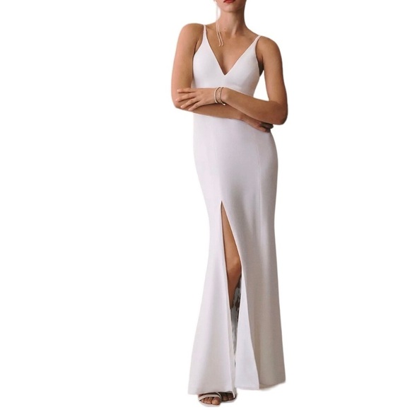 Dress the Population Dresses & Skirts - Dress The Population Estella Dress Gown Leg Slit White Size Medium Bridal Prom